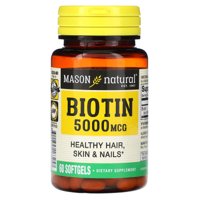 Mason Natural, Біотин, 5000 мкг, 60 гелевих капсул