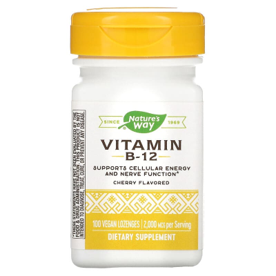 Nature's Way, Вітамін B-12, зі смаком вишні, 2000 мкг, 100 веганських пастилок